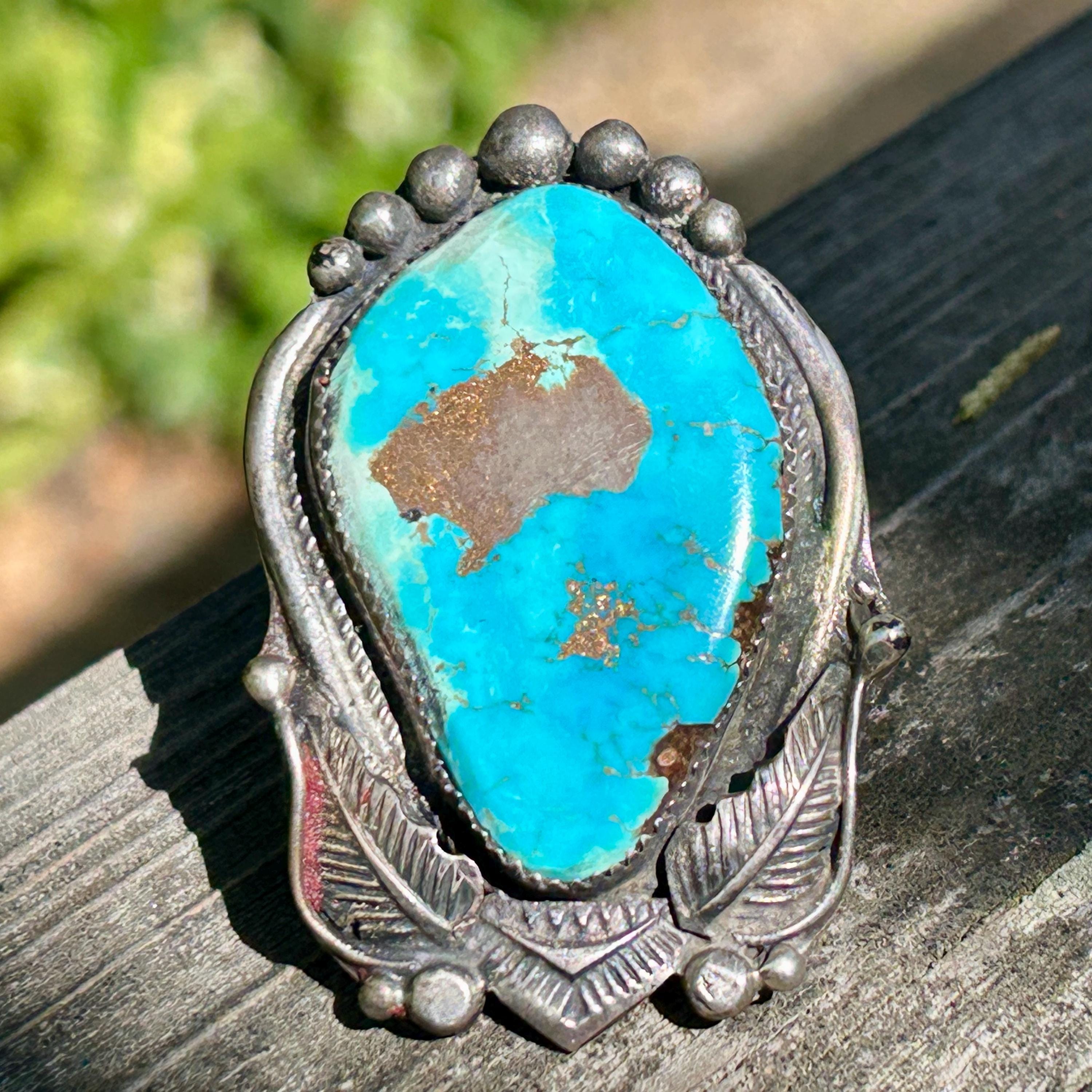 Navajo Turquoise Ring: Sterling Silver, Vintage 1960's, Native