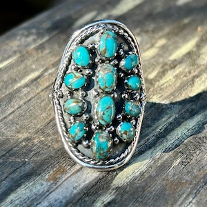 Turquoise Copper Matrix Sterling Silver Ring: Unisex Statement Jewelry