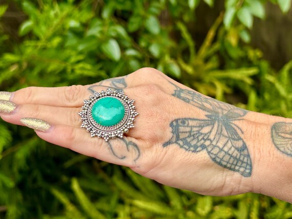 Handmade Royston Turquoise Statement Ring:  Sterl… - image 6