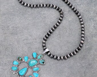 *NWT* Squash Blossom Naja Natural Turquoise Necklace-7318210089