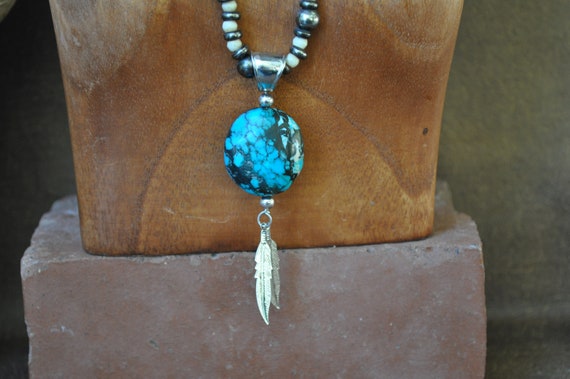 Genuine Turquoise Pendant-Spiderweb Turquoise Neck