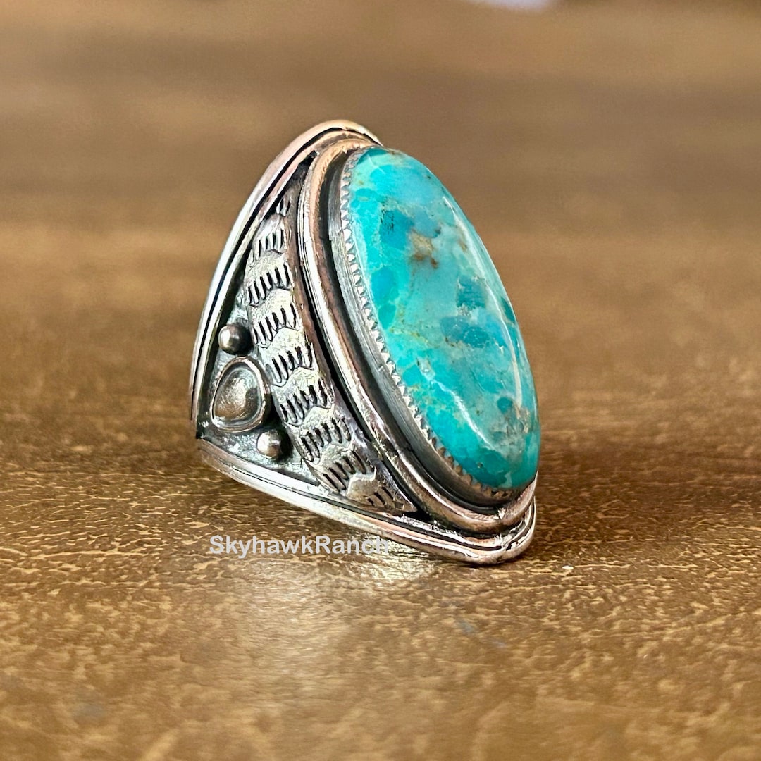 Genuine Turquoise Men's Sterling Silver Ring Genuine Turquoise Ring ...