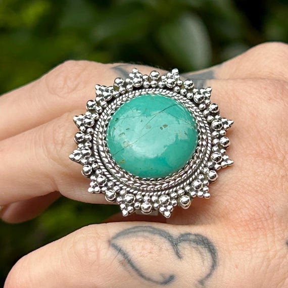 Handmade Royston Turquoise Statement Ring:  Sterl… - image 9
