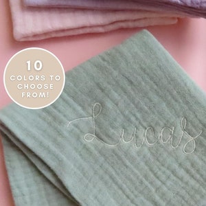 Lenço umedecido personalizado para bebês, Pano de arroto 100% musselina de algodão, Presentes personalizados para bebês, Presente de maternidade com nome, Presente para bebês