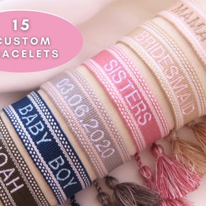 15 Custom Bracelets Bachelorette Party Personalized Bracelets Babyshower Custom Bracelets Retailers Wholesale Embroidered Jewelry For Her
