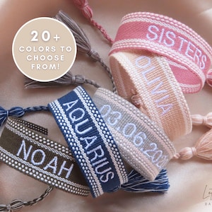 Bracelet brodé personnalisé, bracelets tissés, cadeau pour femmes, bijoux personnalisés, bracelet Boho, cadeau Saint-Valentin, brodé
