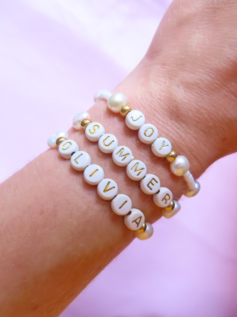Personalized letter bead bracelet Real fresh water pearls Etsy