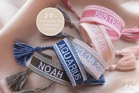 Personalized Embroidered Bracelet, Woven Bracelets, Gift for Women, Personalized Jewelry, Bohemian Bracelet, Valentines Gift, Embroidered