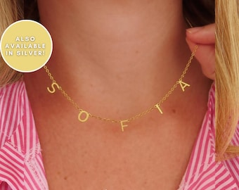 Personalised Name Necklace Gold - Initial Necklace Silver - Name Jewellery - Valentines Gift - Spaced Letter Necklace - Personalized Gifts