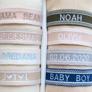 Custom Name Bracelet, Embroidered Bracelets, Personalized Bracelet, Bohemian Bracelet, Mothers Day Gift, Bridesmaid Gifts, Babyshower gift