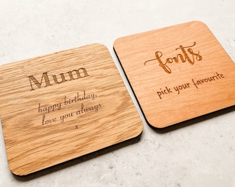 Personalised Wooden Coasters, Custom Drinks Coasters, Valentines Day Gift For Him, Housewarming Gift, Name Coasters Set, Valentines For Her