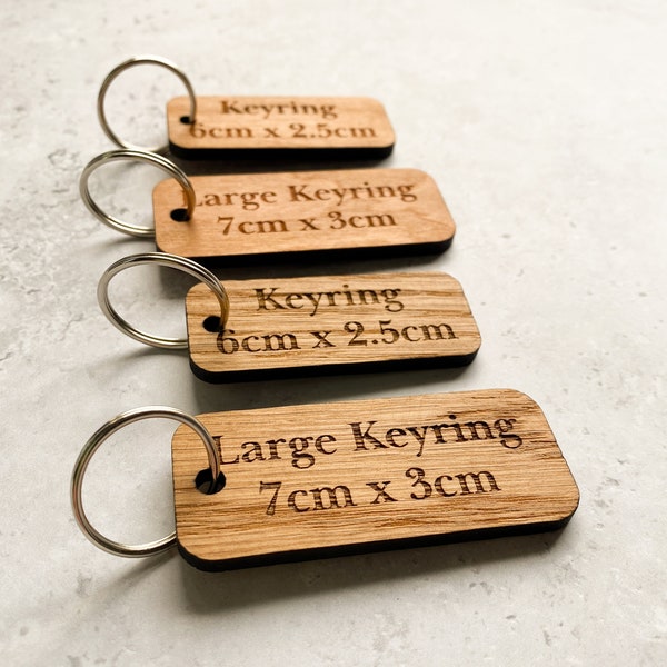 Large & Small Personalised Keyring, Engraved Wooden Keychain, Custom Keyrings, Personalised Gift, Airbnb Hotel Home Shed Car Workshop Key