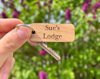 Personalised Keyring, Custom Hotel Keychain, Housewarming Gift, Wooden Keychain, Personalised Gift, Engraved Keychain, Home, Shed, Car,