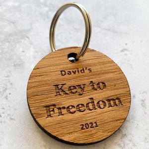 Key To Freedom Keyring, Moving Out Gift, First House Gift, New House Gift, First Home Keychain, Homeowner To Be Gift Oak