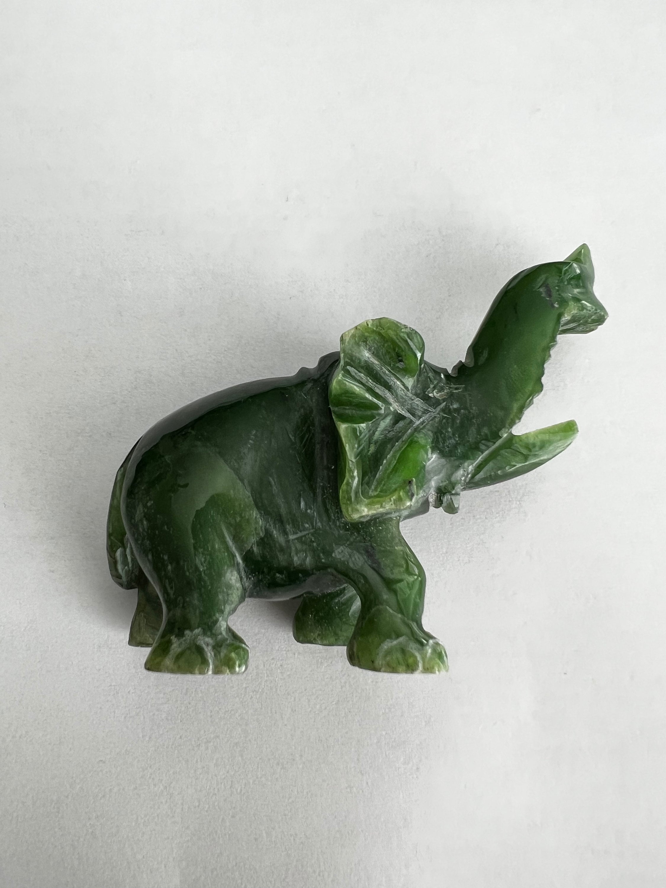 Vintage Green Jade Elephant With Wooden Stand Vintage