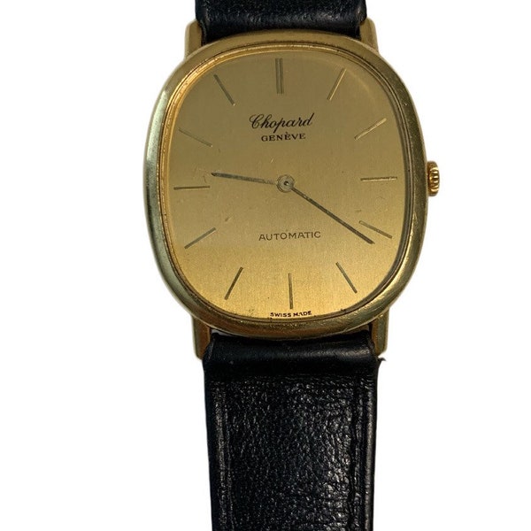 Vintage 18k CHOPARD Automatic Slim Classic Watch with Original Black Leather Band marked LUC ref 2080