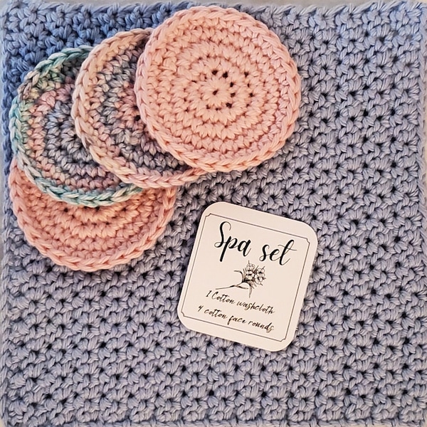 Crochet spa set, 5 piece spa set, cotton washcloth, face rounds, popular right now