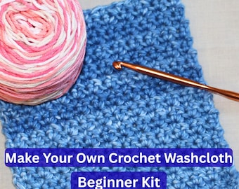Beginner Crochet Kit for Adults – Learn to Crochet Step-by-Step – Easy Washcloth DIY Kit – Includes Yarn, Hook & Video Tutorial – Gift Idea