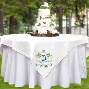 Custom Wedding Crest | Watercolor Crest Sweetheart Tablecloth | Dessert Tablecloth | Tablecloth With Crest | Personalized Dessert Tablecloth