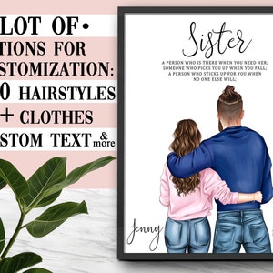 Custom Sister Gift From Brother Custom Family Portrait Illustration Family Portrait With Pets Family Portrait Custom Sister Portrait