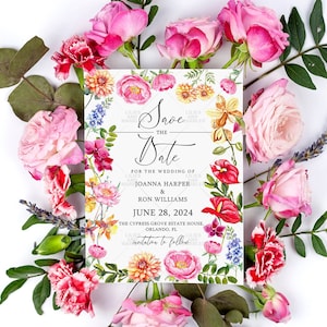 Custom Watercolor Floral Save The Date Custom Save The Date With Flowers Floral Custom Save The Date Watercolor Flowers Save The Date