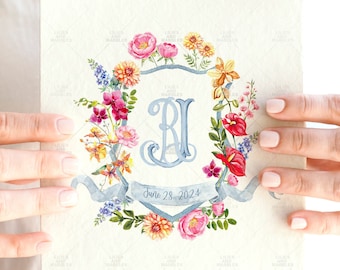 Custom Wedding Crest Custom Crest Wedding Crest Wedding Logo Personalized Wedding Crest Watercolor Crest Watercolor Wedding Stationery