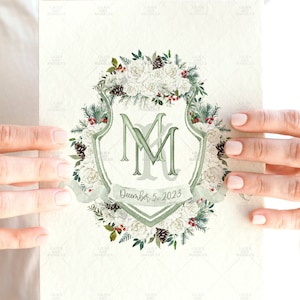 Custom Wedding Crest Winter Theme Custom Crest Wedding Crest Wedding Logo Personalized Wedding Crest Watercolor Crest Wedding Stationery