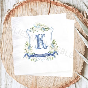 Custom Wedding Crest Cocktail Napkins Custom Crest Wedding Crest Wedding Logo Personalized Wedding Crest Watercolor Crest Wedding Stationery