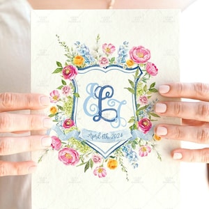 Custom Wedding Crest Custom Crest Wedding Crest Wedding Logo Personalized Wedding Crest Watercolor Crest Watercolor Wedding Stationery