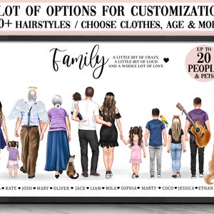 Personalized Family Portrait With Pets, Personalized Family Wall Art Illustration, Custom Family Portrait with Pets, Family Portrait Pets,