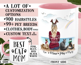 Custom Cat Mom Mug, Personalized Pet Portrait Mug