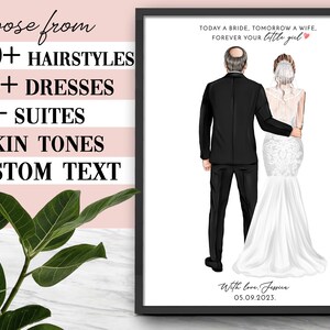 Stampa personalizzata del padre della sposa, ritratto personalizzato della sposa e del papà, ritratto personalizzato della sposa e del papà, ritratto del padre della sposa,