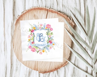 Personalized Wedding Cocktail Napkins, Custom Crest