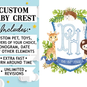 Custom Baby Crest Custom Watercolor Crest Baby Nursery Art Nursery Decor Girl Baby Boy Nursery Wall Art Decor Family Crest Baby Monogram