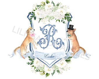Custom Watercolor Wedding Crest with Dogs