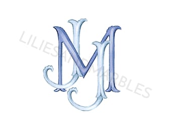Custom Watercolor Wedding Monogram Logo