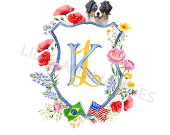 Custom Watercolor Wedding Crest with Dog Portrait