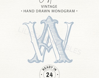 Custom Vintage Monogram, Hand Drawn Monogram, Custom Monogram Initials, Monogram Initial Letters, Two Initials Monogram, Wedding Monogram