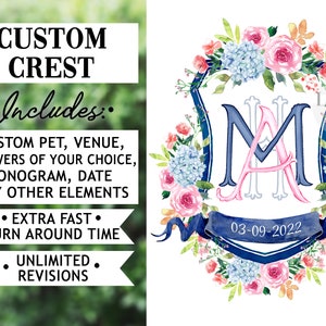 Custom Wedding Crest Custom Crest Wedding Crest Wedding Logo Personalized Wedding Crest Watercolor Crest Watercolor Wedding Stationery