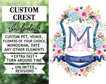 Custom Watercolor Wedding Crest with Florals