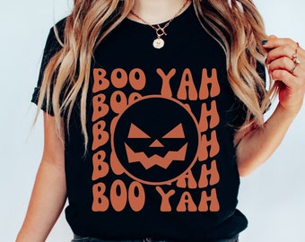 Camisa divertida de Boo Yah, camisa linda de fantasma y calabaza, sudadera de otoño de Halloween de calabaza, camisa de garabatos de Halloween, camisa de cosas de Halloween