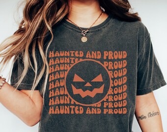 Linda camisa de fantasma y calabaza, sudadera de otoño de Halloween de calabaza, camisa de cosas de Halloween, camisa de garabatos de Halloween, camiseta retro Spooky Vibe
