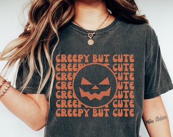 Camisa espeluznante pero linda, linda camisa de fantasma y calabaza, sudadera de otoño de Halloween de calabaza, camisa de cosas de Halloween, camisa de garabatos de Halloween