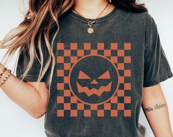 Camisa de Halloween a cuadros, linda camisa de fantasma y calabaza, sudadera de otoño de Halloween de calabaza, camisa de cosas de Halloween, camisa de garabatos de Halloween