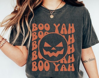 Camisa divertida de Boo Yah, camisa linda de fantasma y calabaza, sudadera de otoño de Halloween de calabaza, camisa de cosas de Halloween, camisa de garabatos de Halloween