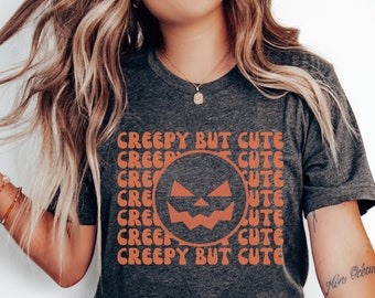 Camisa espeluznante pero linda, linda camisa de fantasma y calabaza, sudadera de otoño de Halloween de calabaza, camisa de garabatos de Halloween, camisa de cosas de Halloween