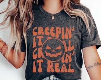 Creeping It Real Shirt, Cute Ghost And Pumpkin Shirt, Pumpkin Halloween Fall Sweatshirt, Halloween Doodles Shirt, Halloween things Shirt