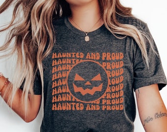 Linda camisa de fantasma y calabaza, sudadera de otoño de Halloween de calabaza, camisa de cosas de Halloween, camisa de garabatos de Halloween, camiseta retro Spooky Vibe