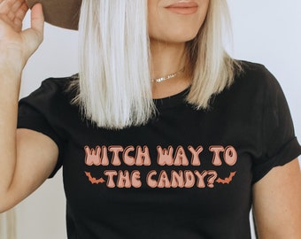 Witch Way To The Candy Lindo fantasma y camisa de calabaza, sudadera de otoño de Halloween de calabaza, camisa de cosas de Halloween, camisa de garabatos de Halloween