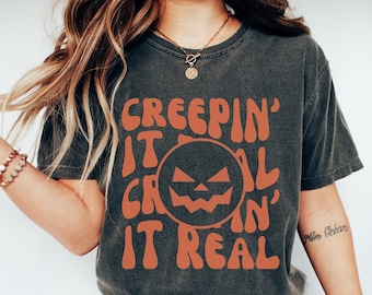 Creeping It Real Shirt, Fantasma lindo y camisa de calabaza, sudadera de otoño de Halloween de calabaza, camisa de cosas de Halloween, camisa de garabatos de Halloween